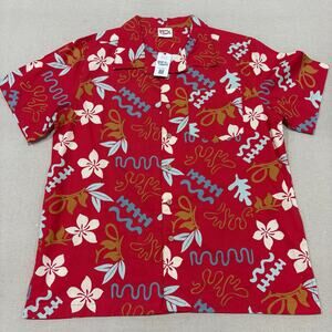 BareFoot In Paradise Mens Casual Button Down Hawaiian Shirt Red Medium NWT VTG